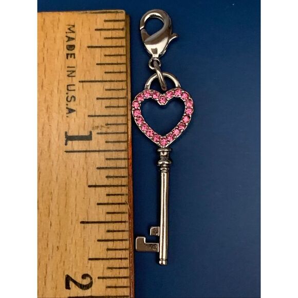 Origami Owl Pink Crystal Silver Key Charm #love #heart #origami owl - Picture 2 of 5